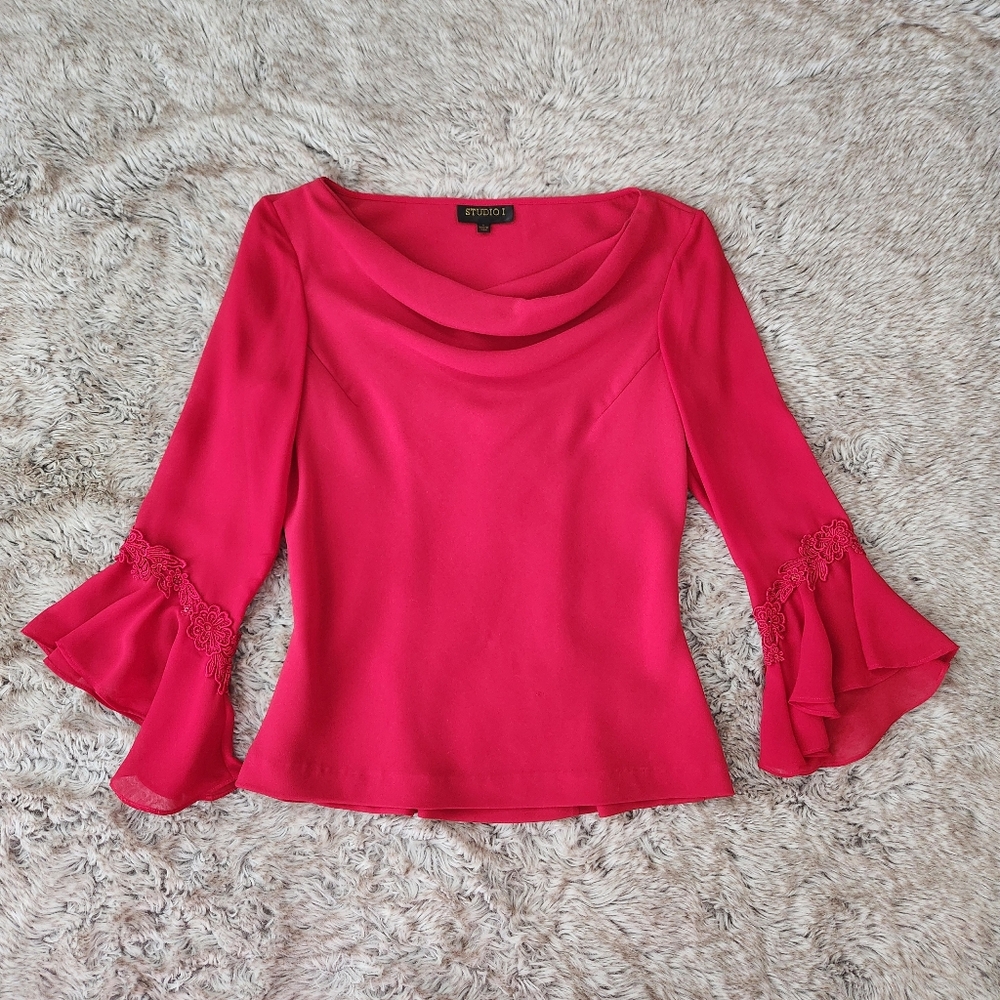 Studio I Fuchsia Bell-Sleeve Cowl Neck Blouse